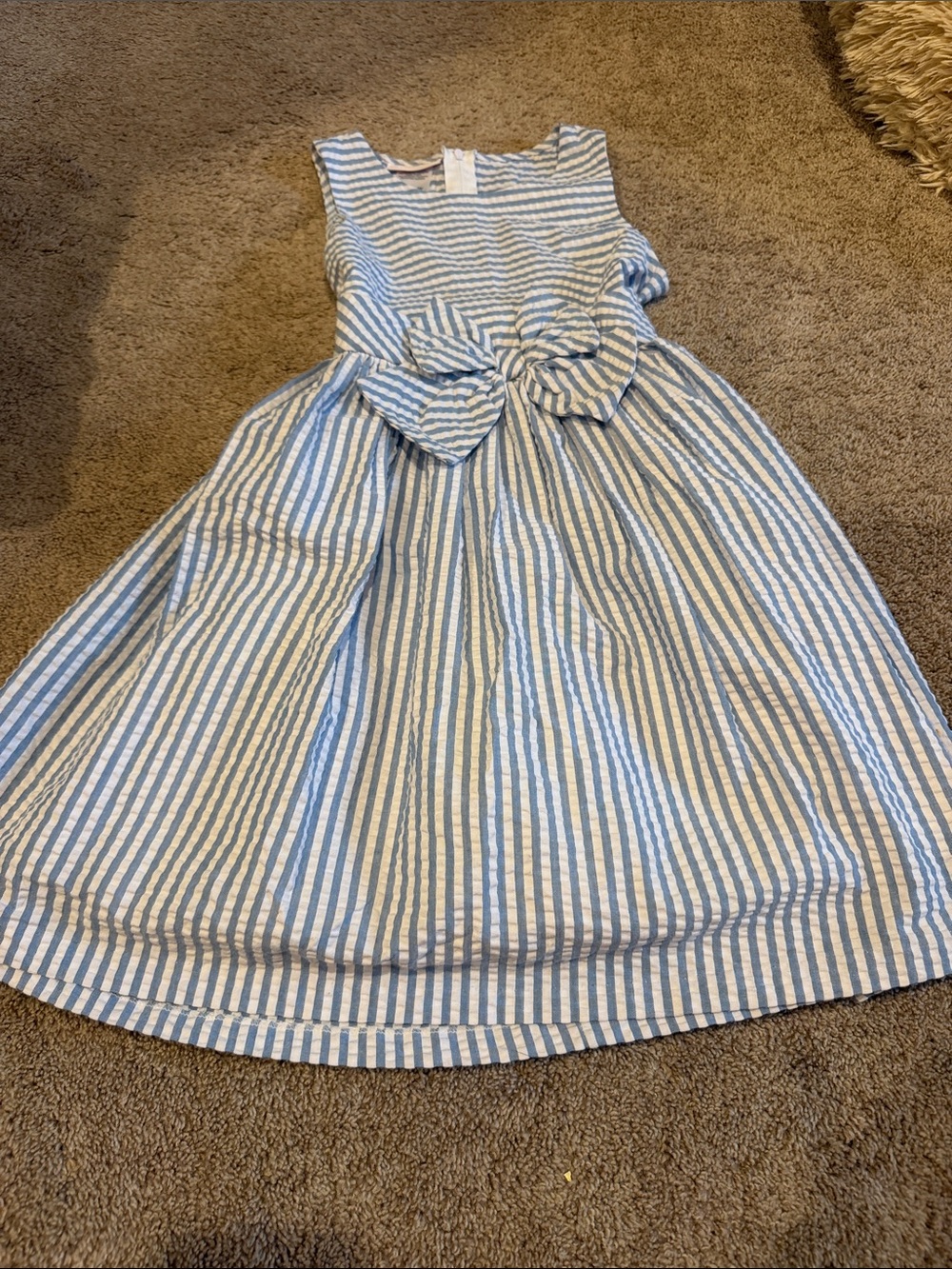 Blue and White Striped Girls' Bow Waist Dress- Bonnie Jean - girls size 10